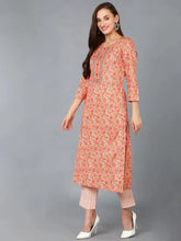 Women Peach Rayon Blend Printed Straight Kurta Pant Set-VKSKD1043A
